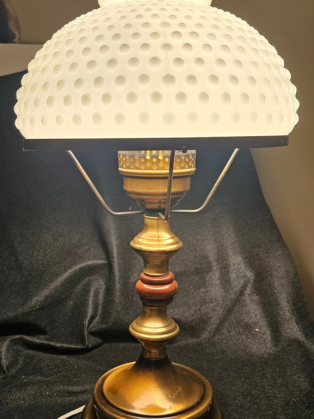 Vintage Brass Table Lamp with White Hobnail Milk Glass Shade - Home Accents